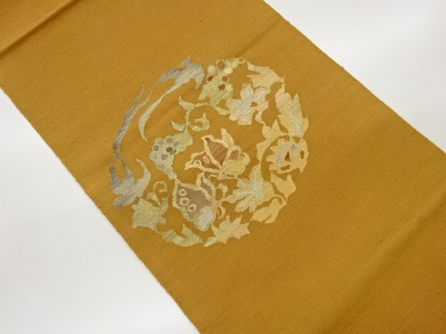 手織り紬花丸文に葡萄模様織出し名古屋帯